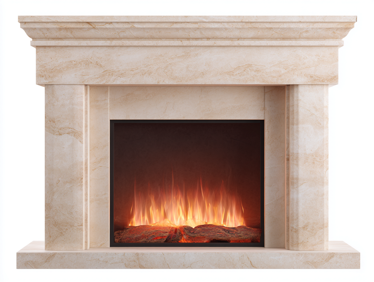 Caminetto elettrico effetto marmo 125x35x105 cm - beige - adatto al soggiorno - design classico-Graceota