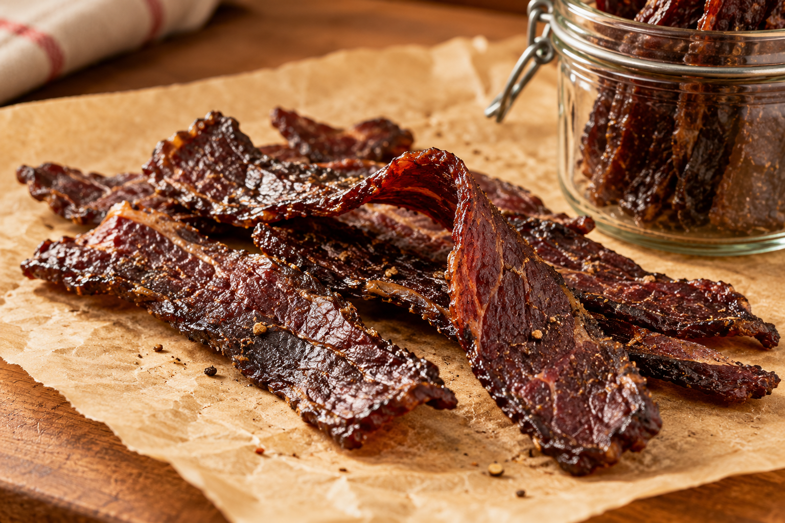 Step 4: Heat the beef to 160°F before or during drying, then dehydrate at about 160°F until bendable and cracked.