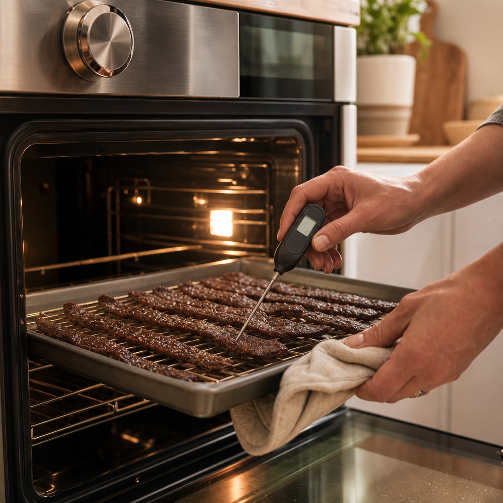 Step 4: Food safety step: Preheat your oven to 275°F. Cook strips until an instant-read thermometer shows 160°F in the thickest part. (This usually takes 10–15 minutes.)