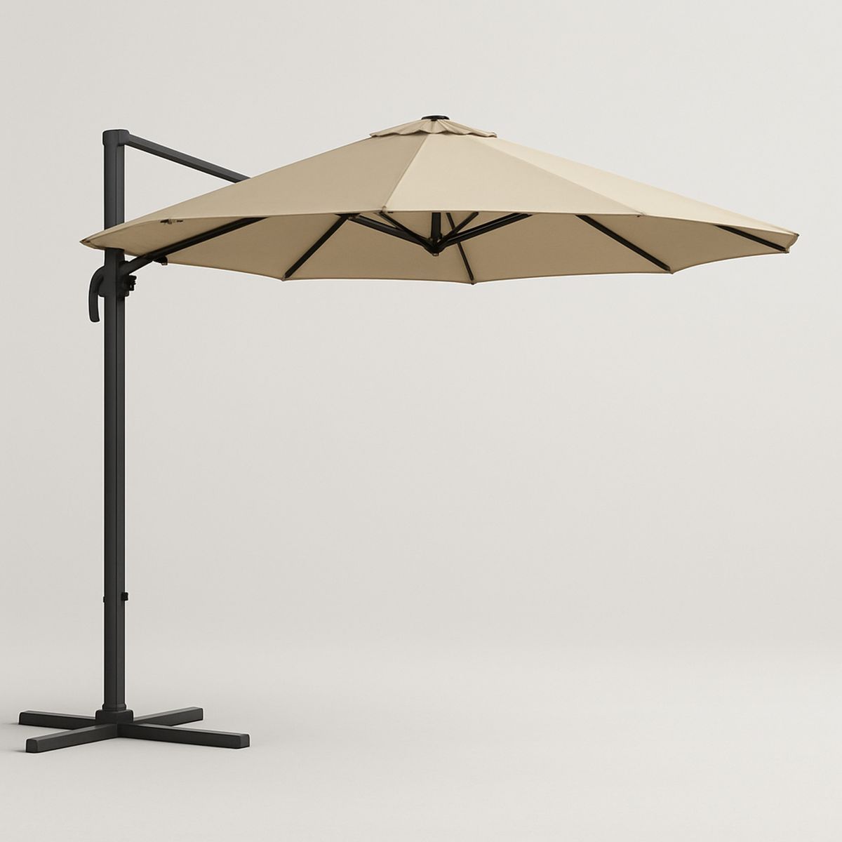 Outdoor Cantilever Umbrella Polyester Canopy Beige Dia 3m