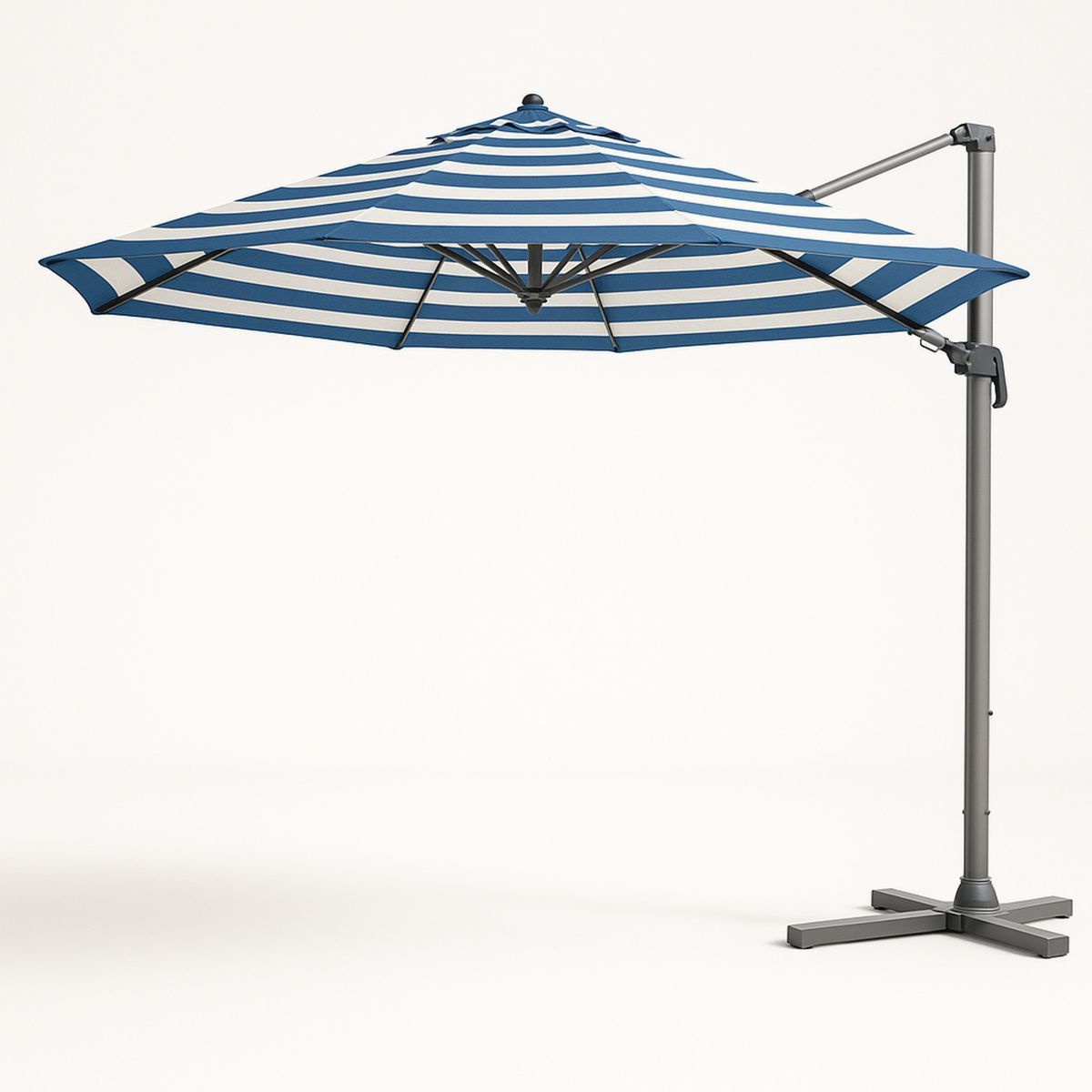 Outdoor Cantilever Umbrella Polyester Circular Blue and White Stripe 3m