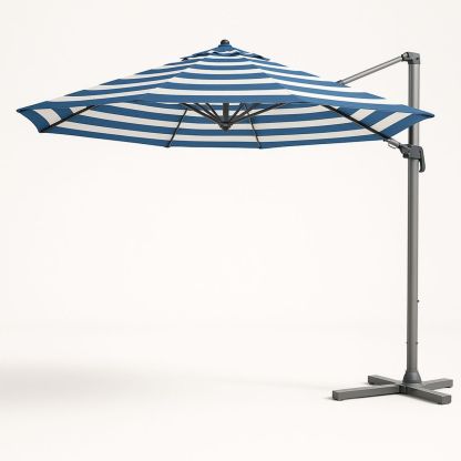 Outdoor Cantilever Umbrella Polyester Circular Blue and White Stripe 3m