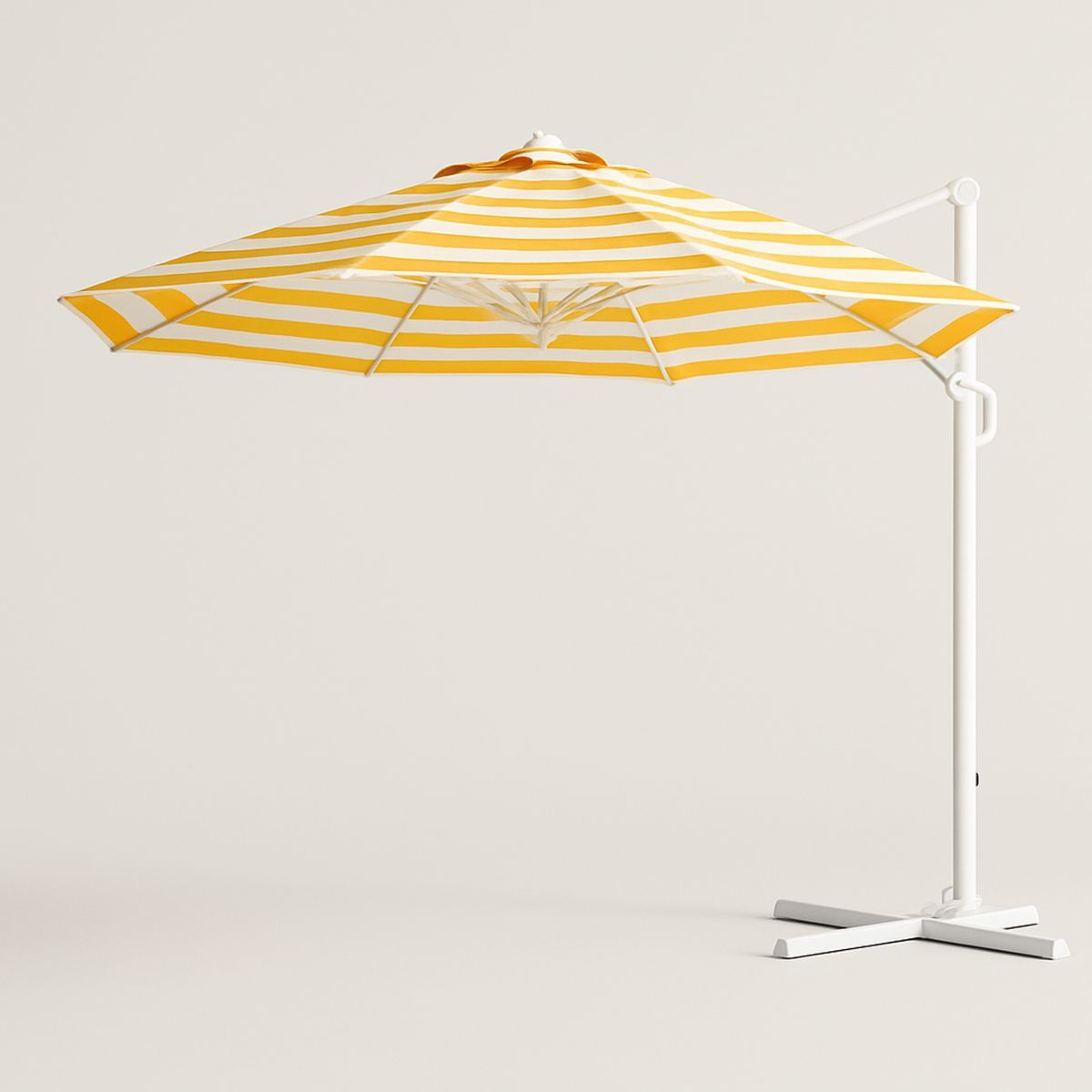 Outdoor Yellow and White Striped Cantilever Umbrella Aluminium and Fiberglass Round 300cm