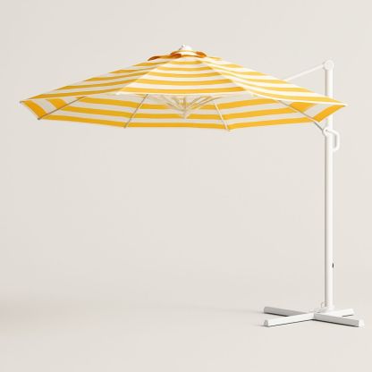 Outdoor Yellow and White Striped Cantilever Umbrella Aluminium and Fiberglass Round 300cm