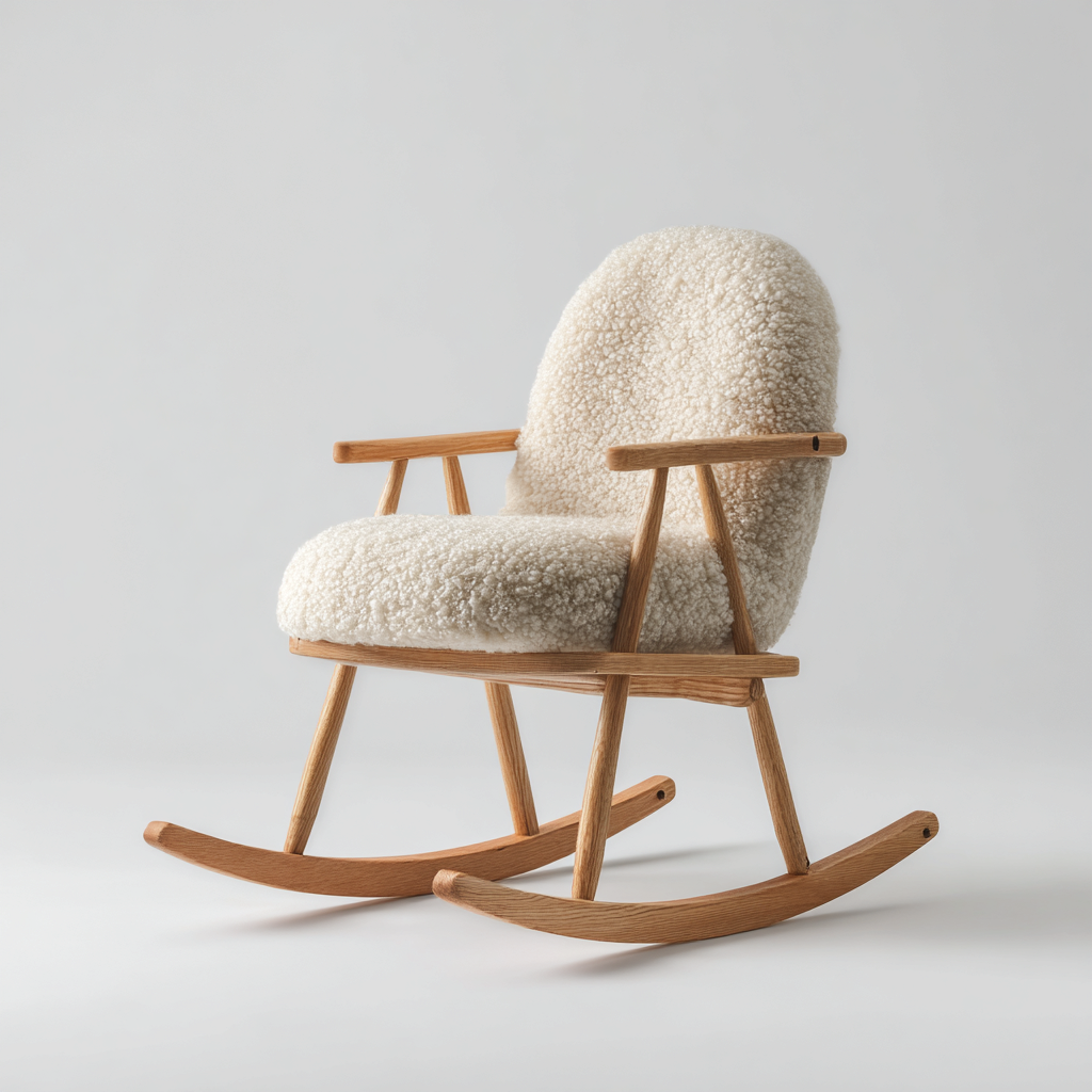 Fauteuil à bascule - tissu-bois - 76x63x88 cm - blanc - style nordique-Luxeare