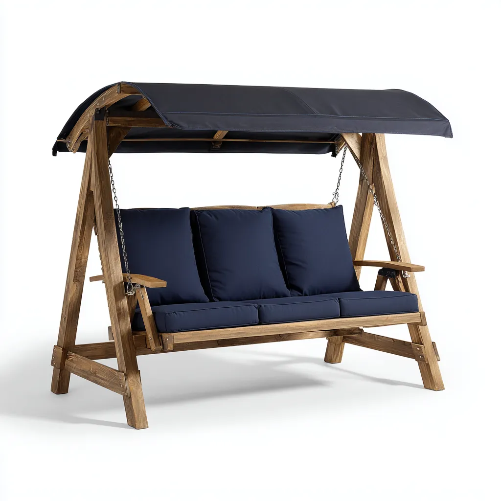 Dondolo de jardin - bois-tissu-metal - 198x132x169 cm - bleu - style contemporain-Luxeare