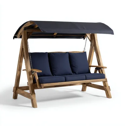 Dondolo de jardin - bois-tissu-metal - 198x132x169 cm - bleu - style contemporain-Luxeare