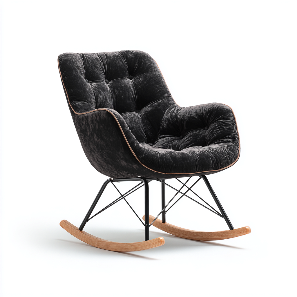 Fauteuil à bascule - velours - 77x70x92 cm - noir - style moderne-Luxeare