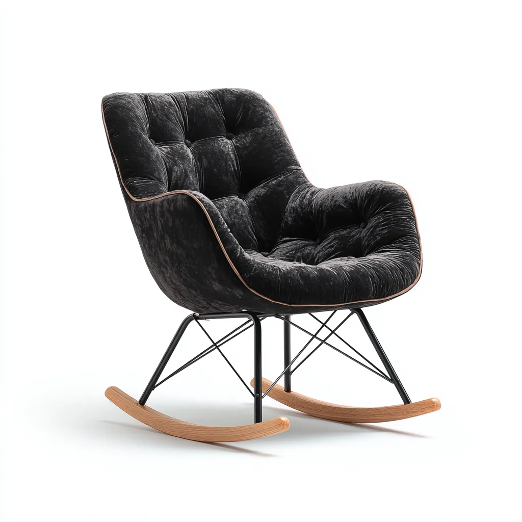 Fauteuil à bascule - velours - 77x70x92 cm - noir - style moderne-Luxeare