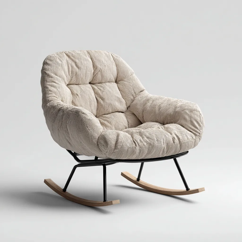 Fauteuil à bascule - tissu-métal-bois - 90x80x95 cm - beige - design moderne-Luxeare