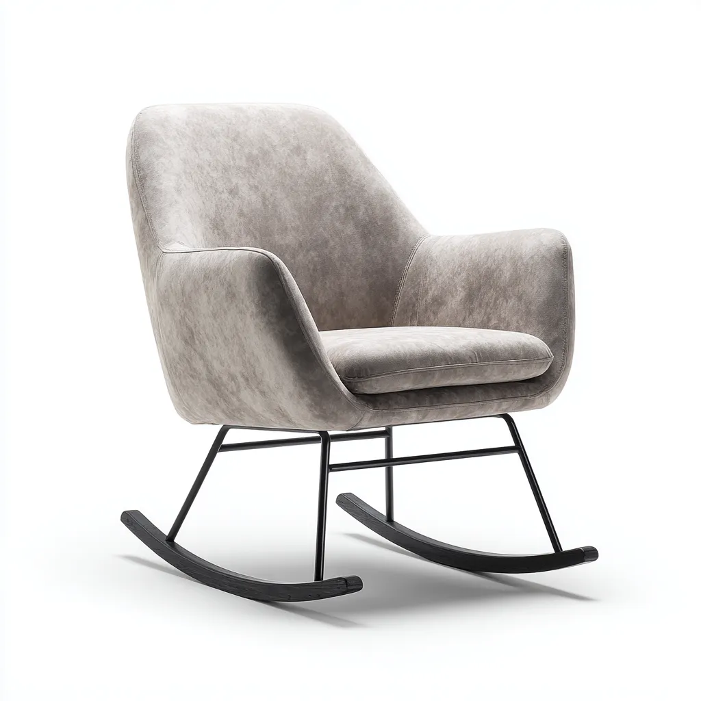 Fauteuil à bascule - velours-métal-bois - 80x75x95 cm - gris clair - style contemporain-Luxeare