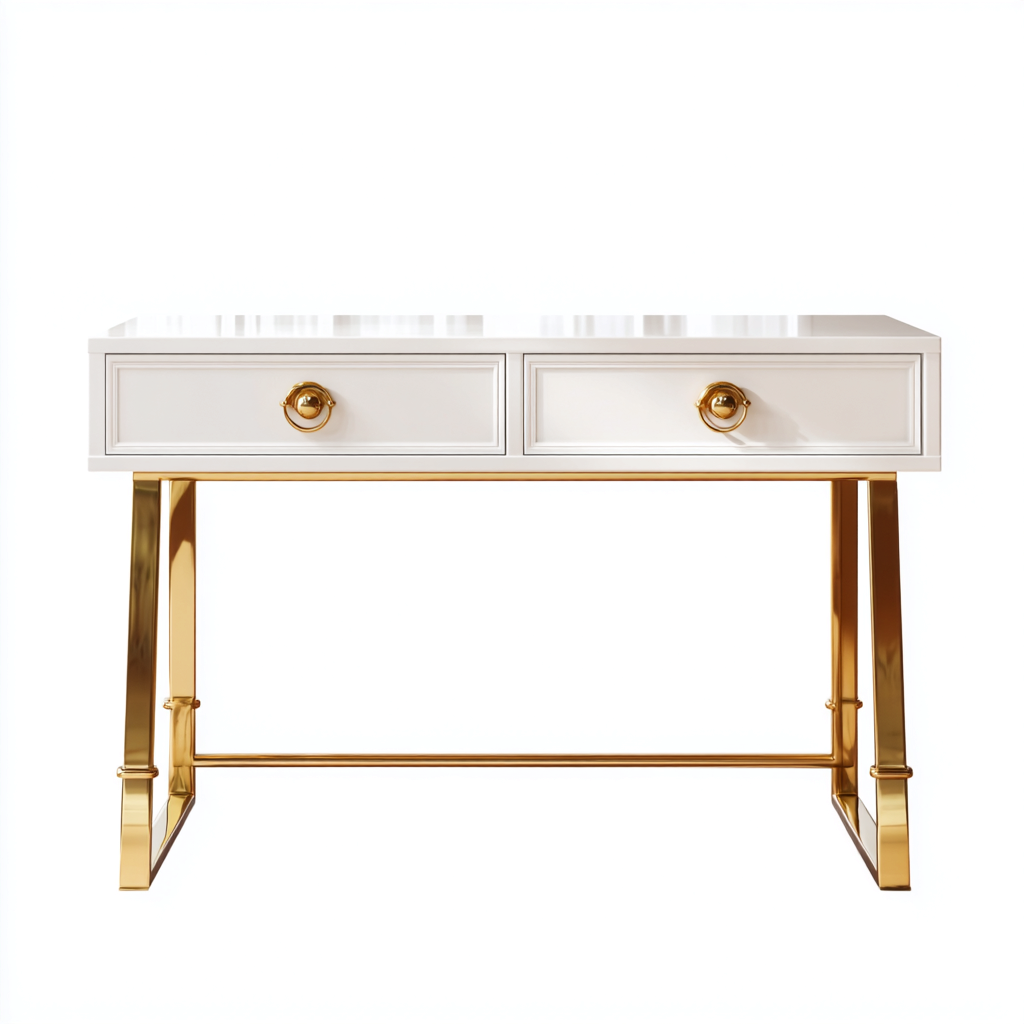 Bureau-MDF-Metal-110x50x75 cm-Blanc-Or-Style Moderne-Luxeare