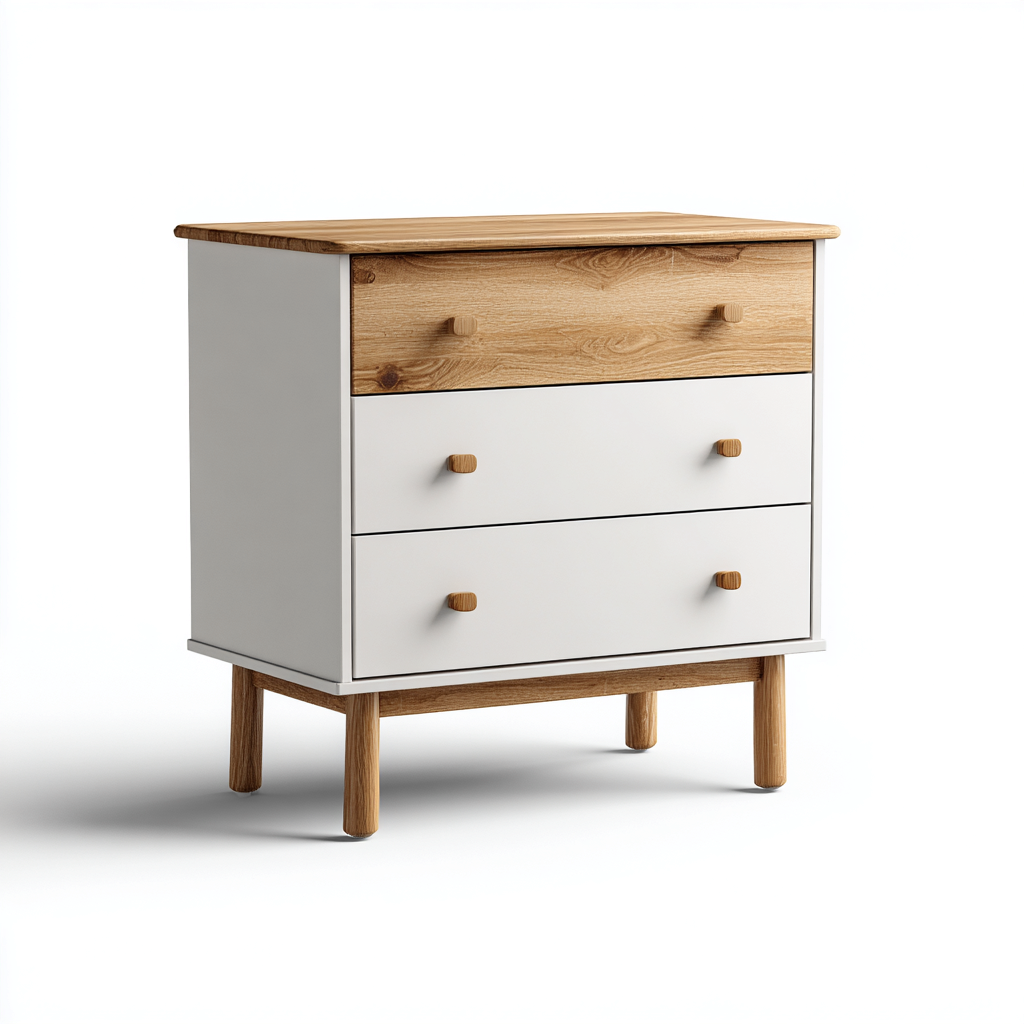 Commode - bois-panneaux - 78x40x90 cm - blanc-bois naturel - design scandinave-Luxeare