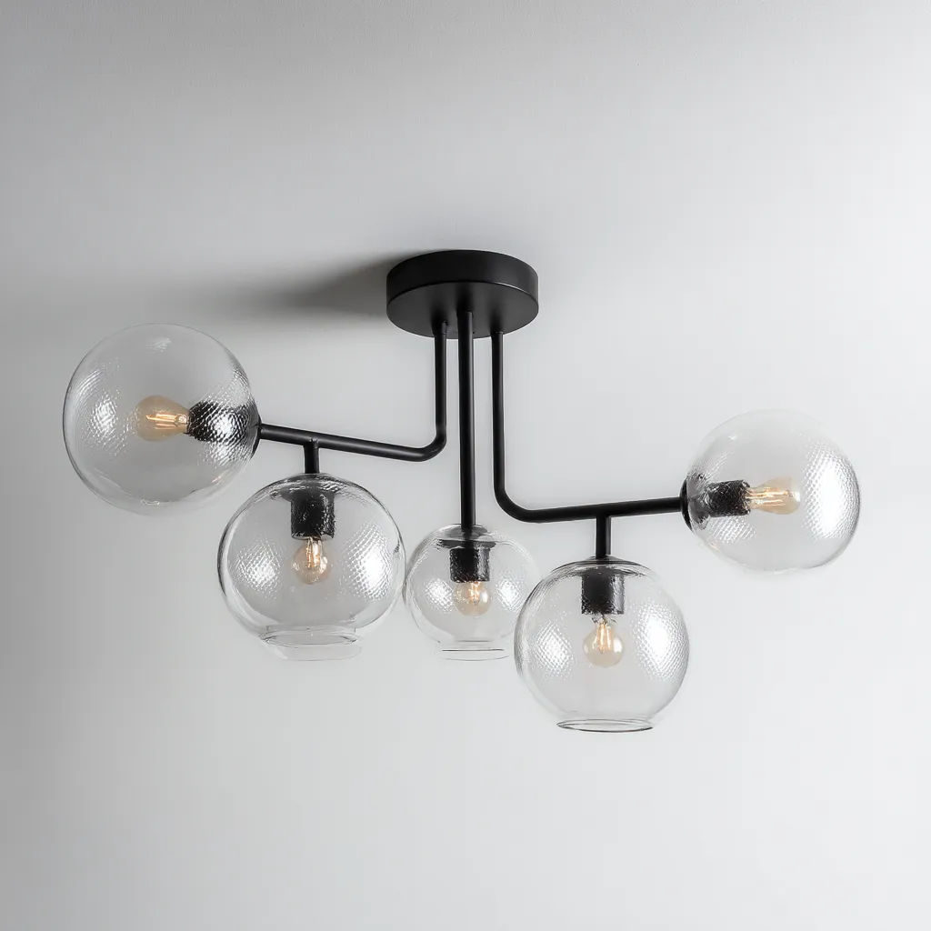 Plafonnier-Métal-Verre-70x55x28 cm-Noir-Transparent-Style Moderne-Luxeare