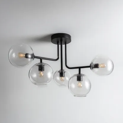 Plafonnier-Métal-Verre-70x55x28 cm-Noir-Transparent-Style Moderne-Luxeare