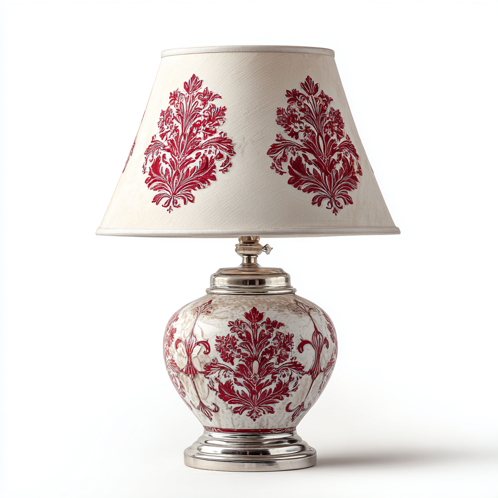 Lampe de table-céramique-métal-textile-30x30x50 cm-blanc-rouge-argent-style classique-Luxeare