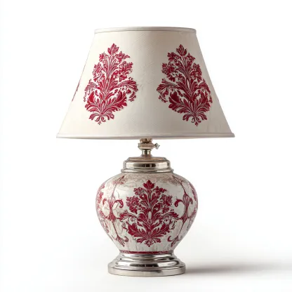 Lampe de table-céramique-métal-textile-30x30x50 cm-blanc-rouge-argent-style classique-Luxeare