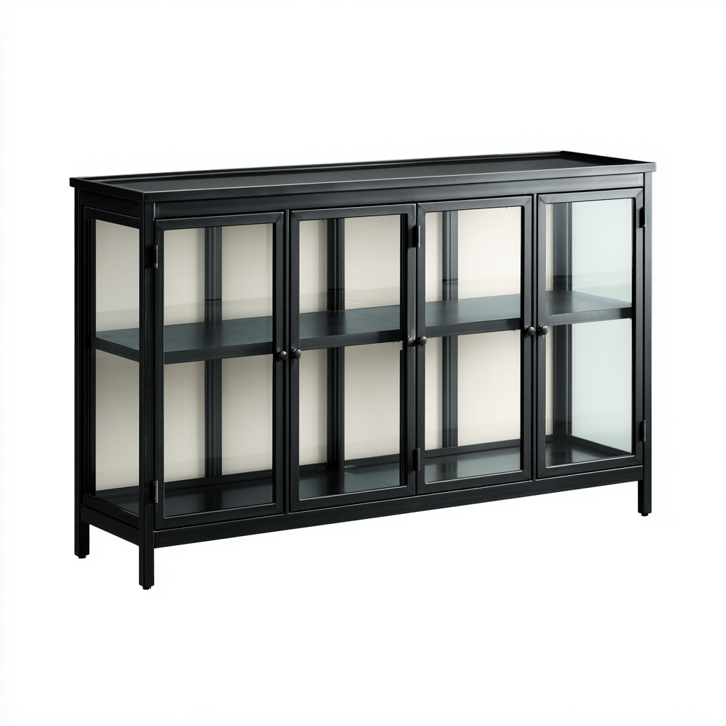 Vitrine-métal-verre-155x40x95 cm-noir-design industriel-Luxeare