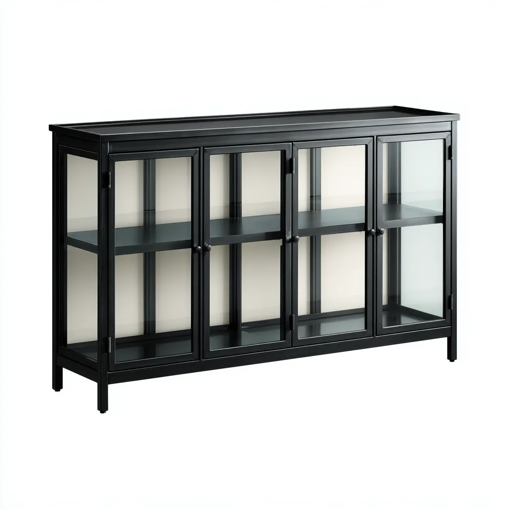 Vitrine-métal-verre-155x40x95 cm-noir-design industriel-Luxeare