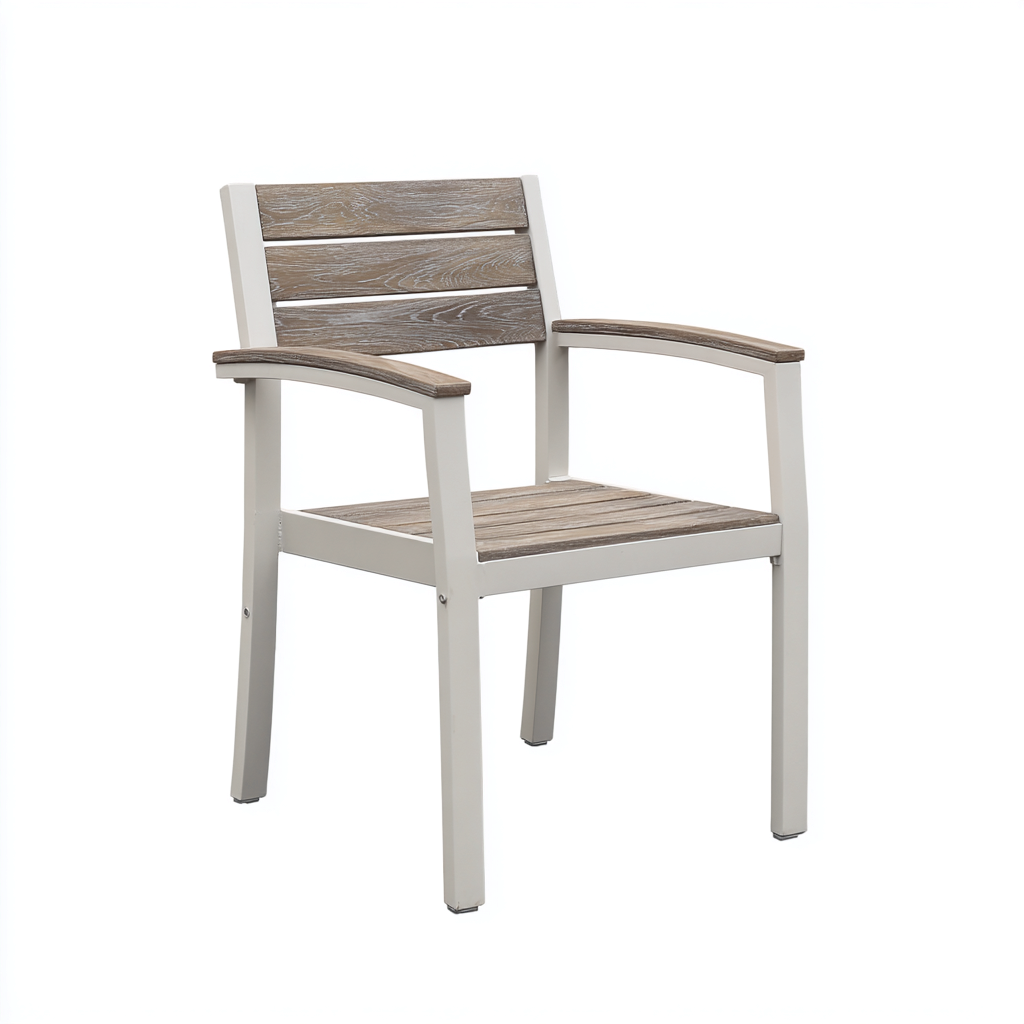 Chaise de jardin - metal-bois composite - 60x58x90 cm - blanc-gris - style moderne-Luxeare