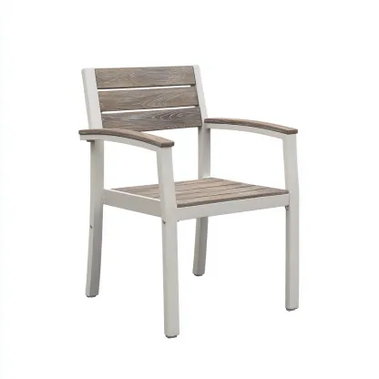 Chaise de jardin - metal-bois composite - 60x58x90 cm - blanc-gris - style moderne-Luxeare