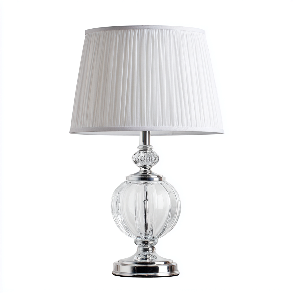 Lampe de table-verre-métal-textile-28x28x50 cm-transparent-chrome-blanc-style classique-Luxeare