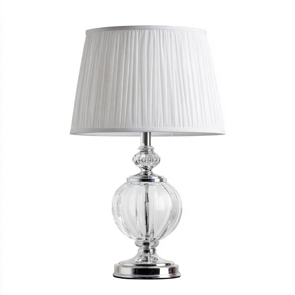 Lampe de table-verre-métal-textile-28x28x50 cm-transparent-chrome-blanc-style classique-Luxeare