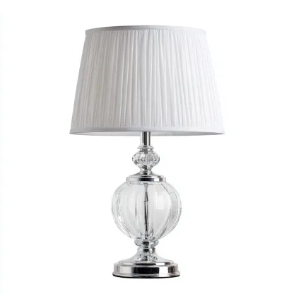 Lampe de table-verre-métal-textile-28x28x50 cm-transparent-chrome-blanc-style classique-Luxeare