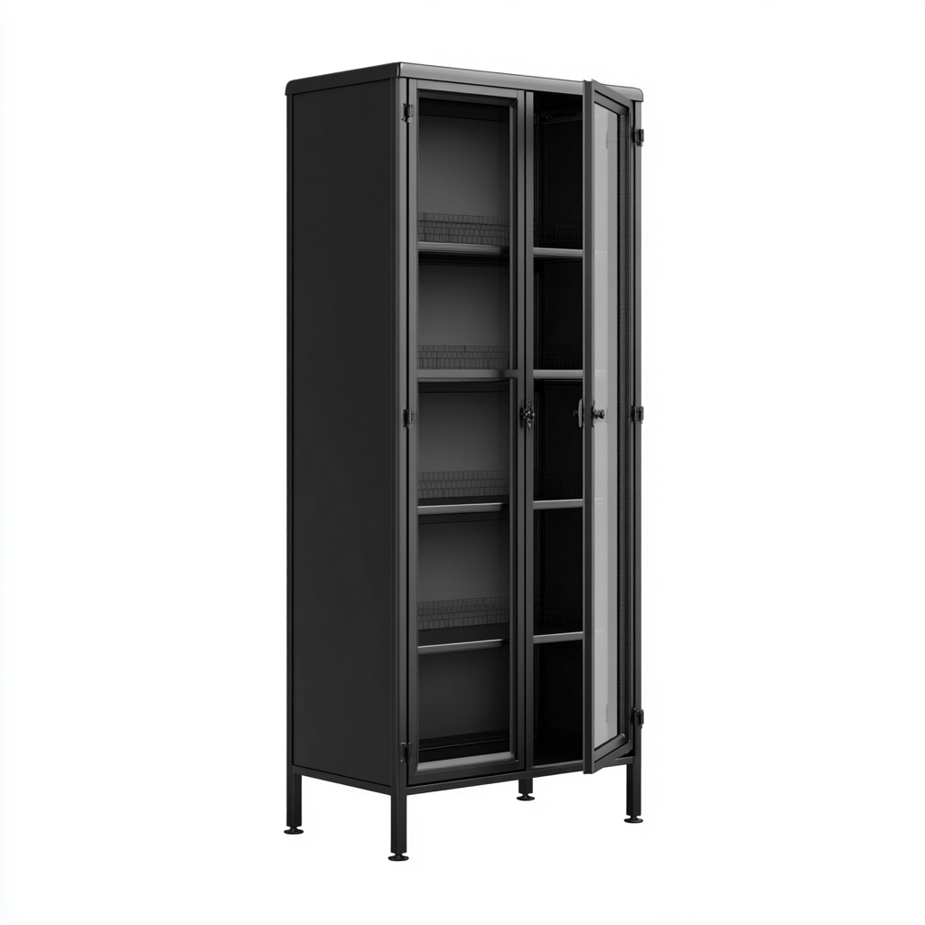 Vitrine-métal-verre-88x40x182 cm-noir-design industriel-Luxeare