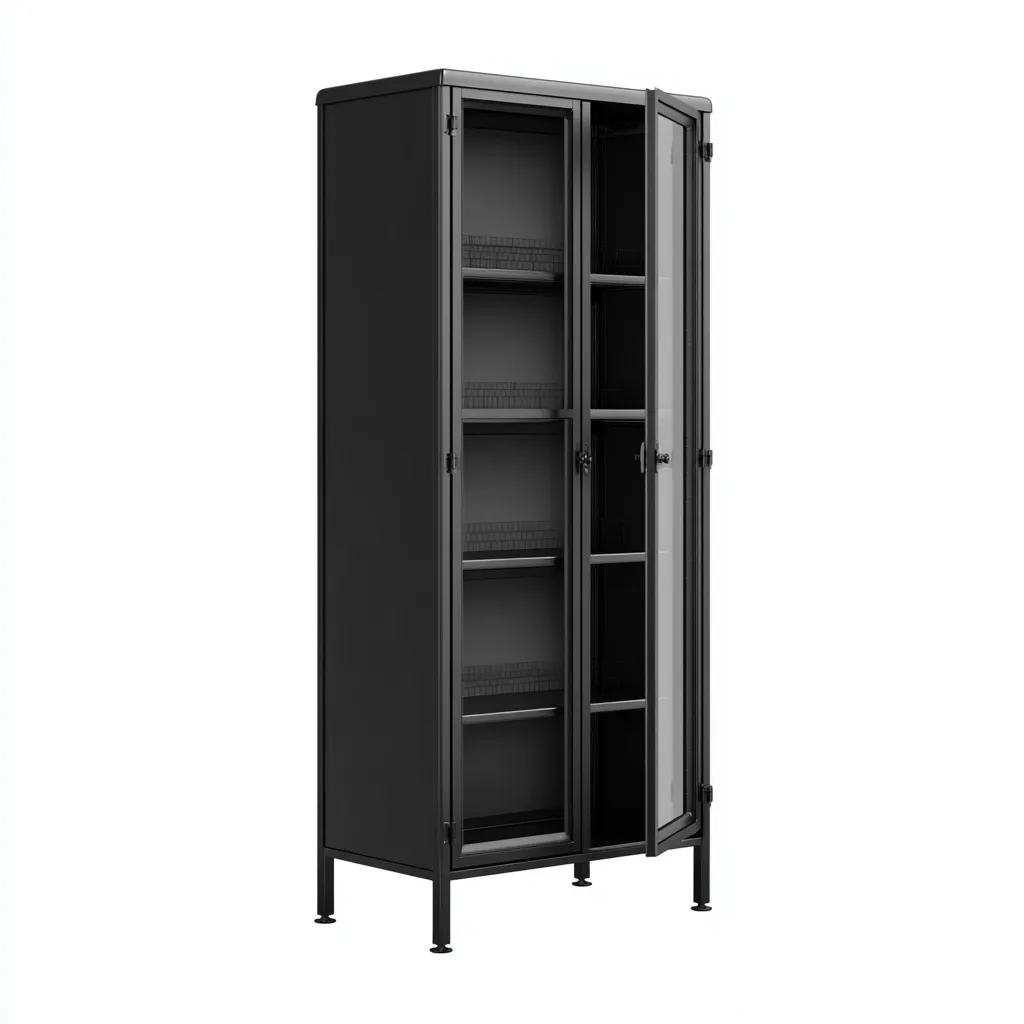 Vitrine-métal-verre-88x40x182 cm-noir-design industriel-Luxeare