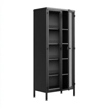 Vitrine-métal-verre-88x40x182 cm-noir-design industriel-Luxeare