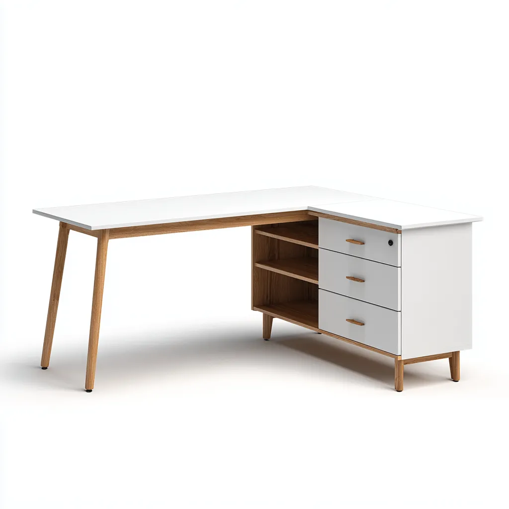 Bureau - bois composite-bois - 160x130x75 cm - blanc-bois - moderne-Luxeare