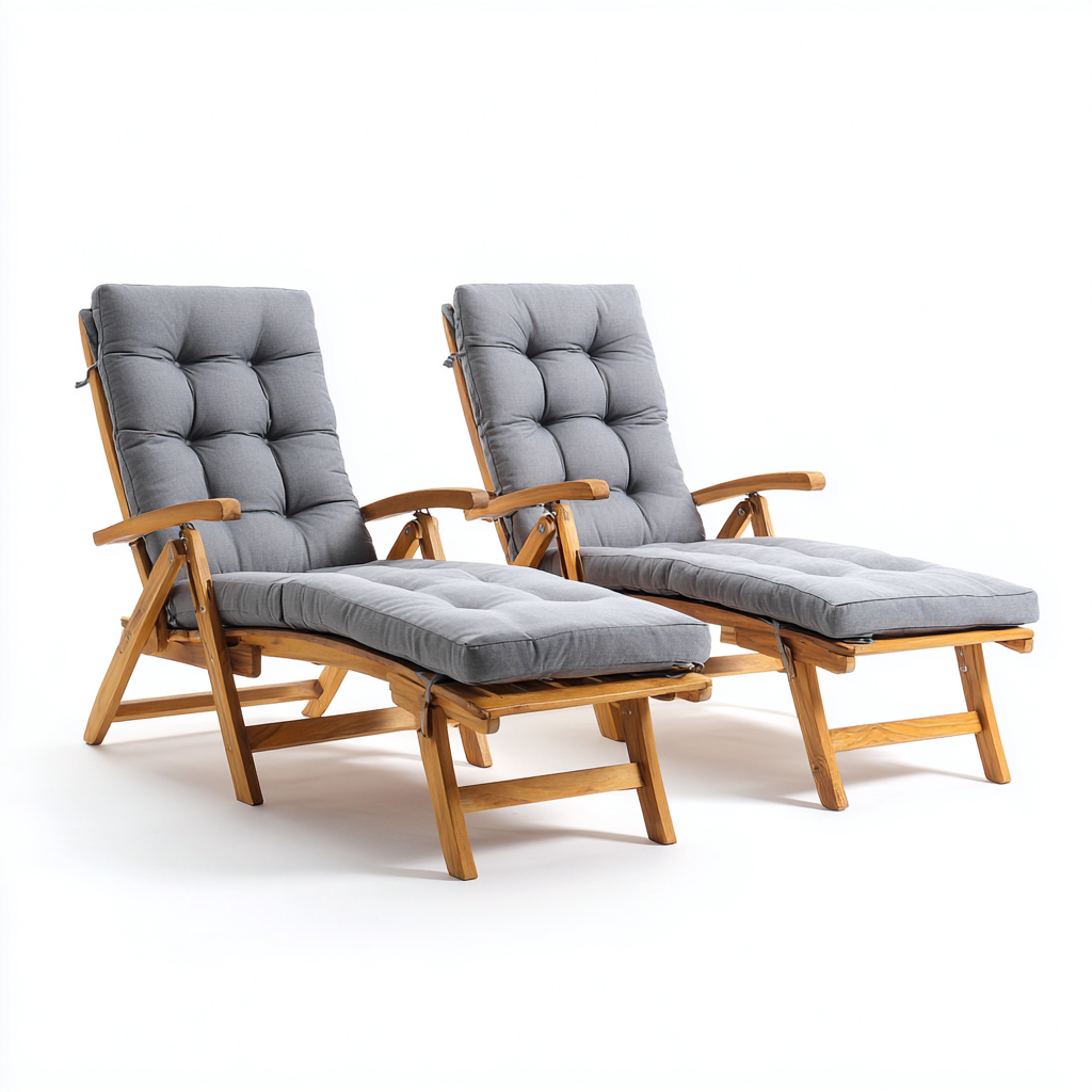 Transat-bois-tissu-162x64x101 cm-gris-design contemporain-Luxeare