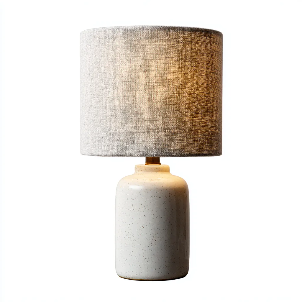 Lampe de table-céramique-textile-22x22x42 cm-blanc-beige-style moderne-Luxeare