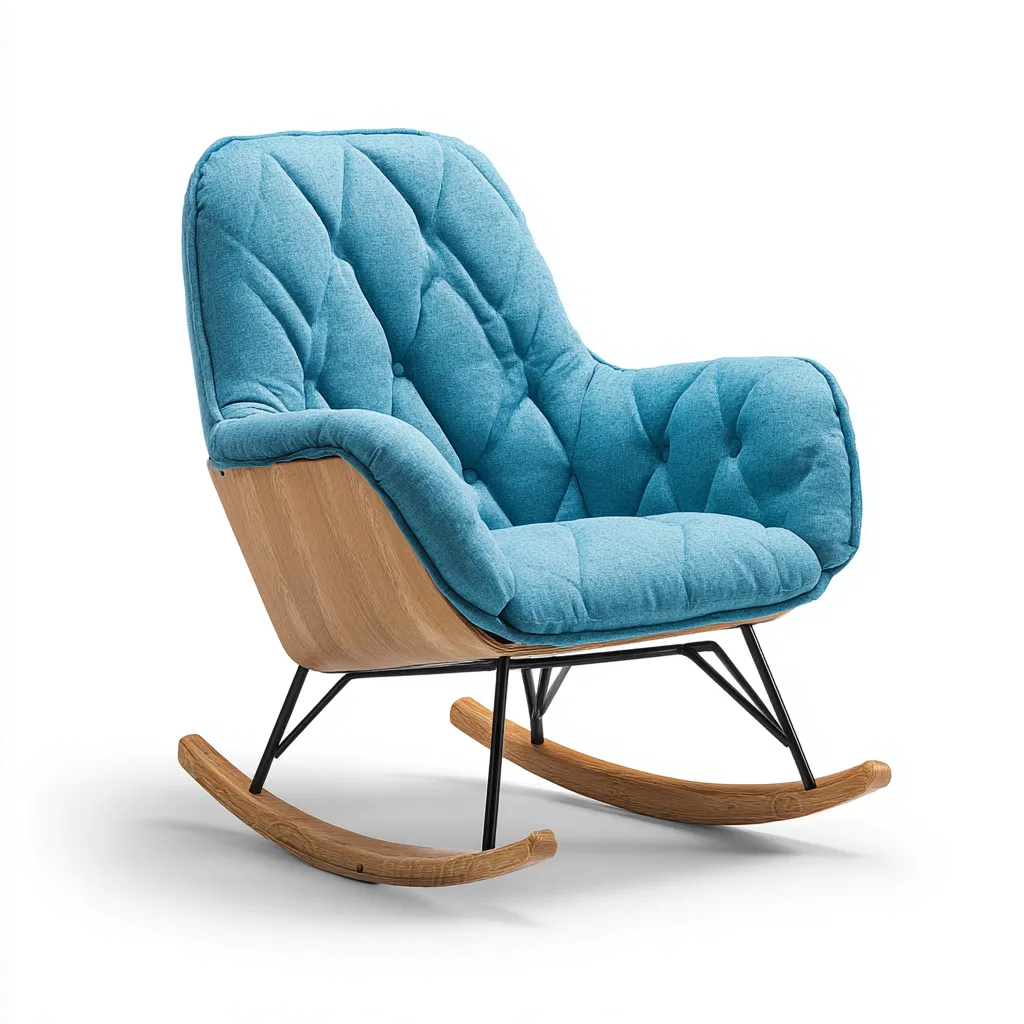 Fauteuil à bascule - tissu-métal-bois - 80x75x95 cm - bleu - style contemporain-Luxeare
