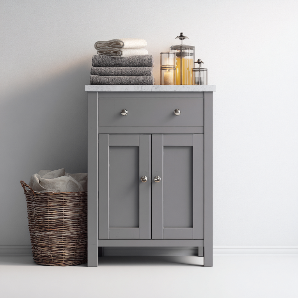 Rangement de salle de bain-bois-70x40x85 cm-gris-design moderne-Luxeare
