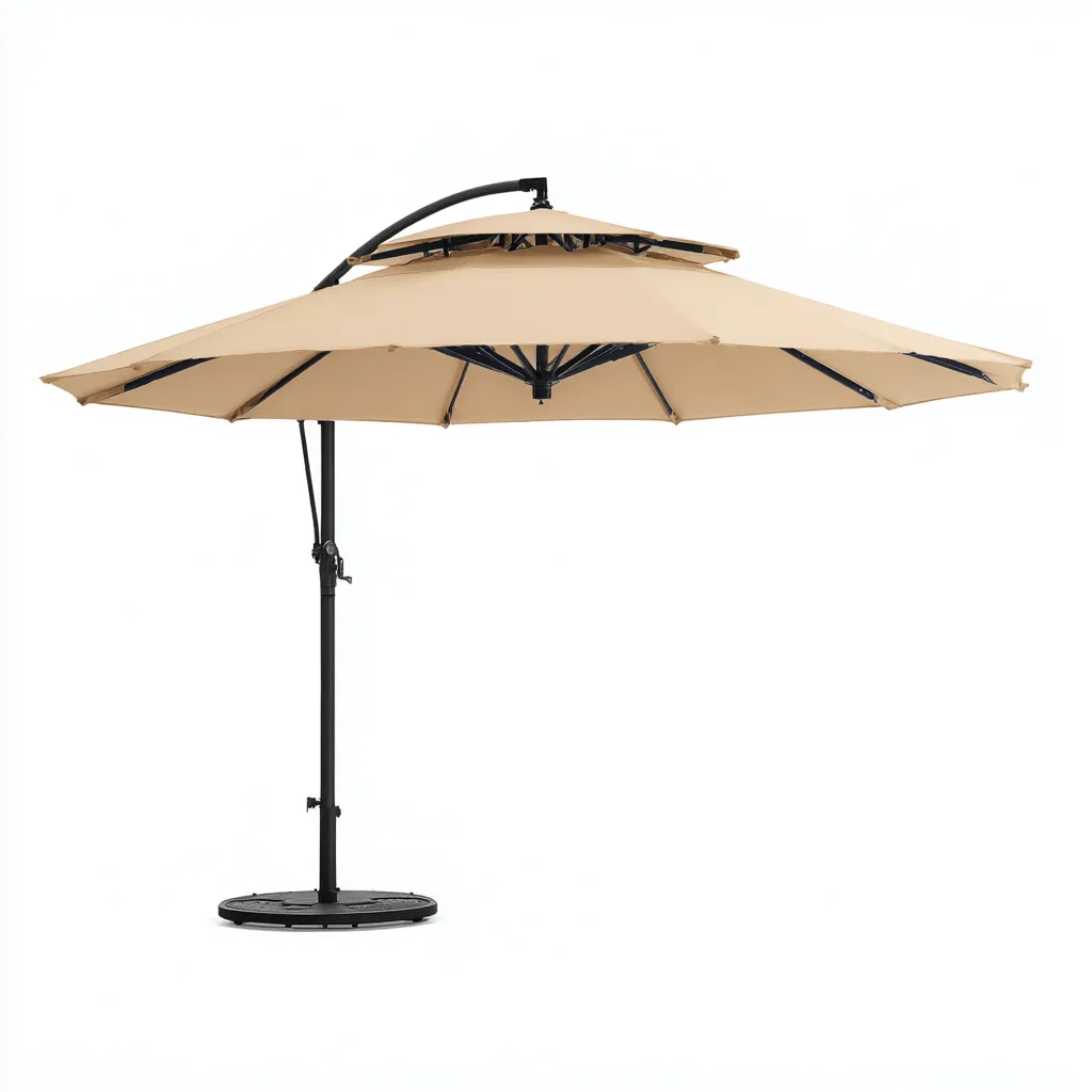 Parasol de jardin-tissu-acier-300x300x265 cm-beige-noir-design moderne-Luxeare
