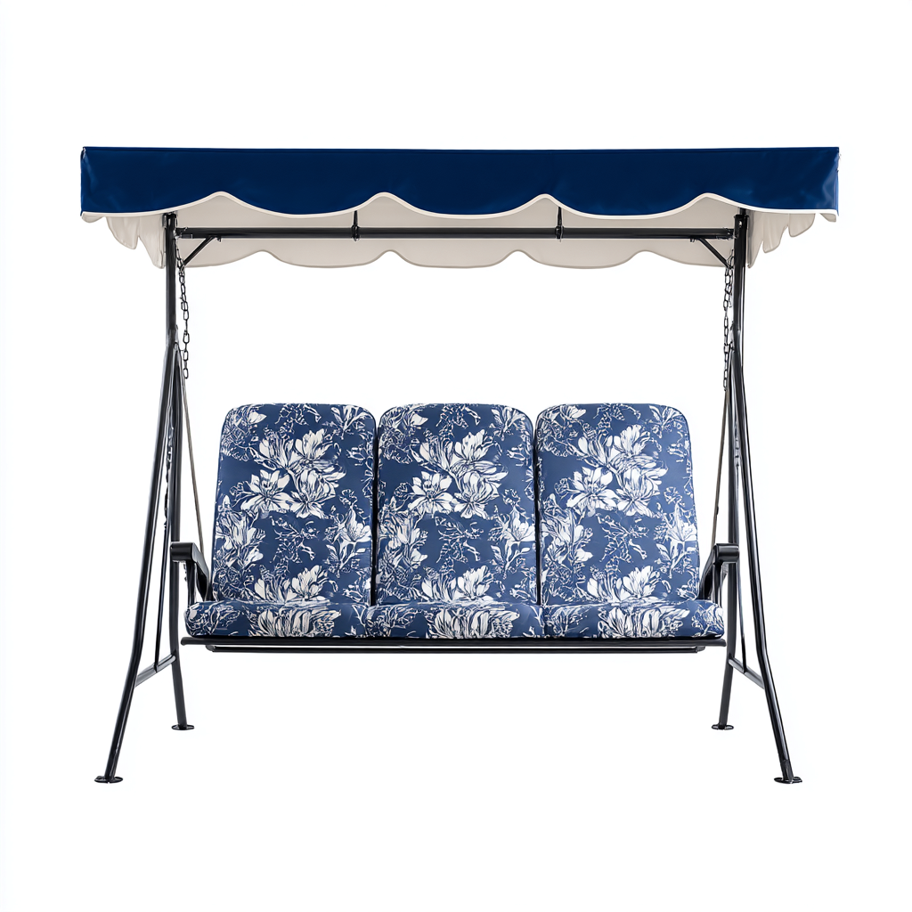 Dondolo de jardin - metal-tissu - 193x128x164 cm - bleu-blanc - style moderne-Luxeare