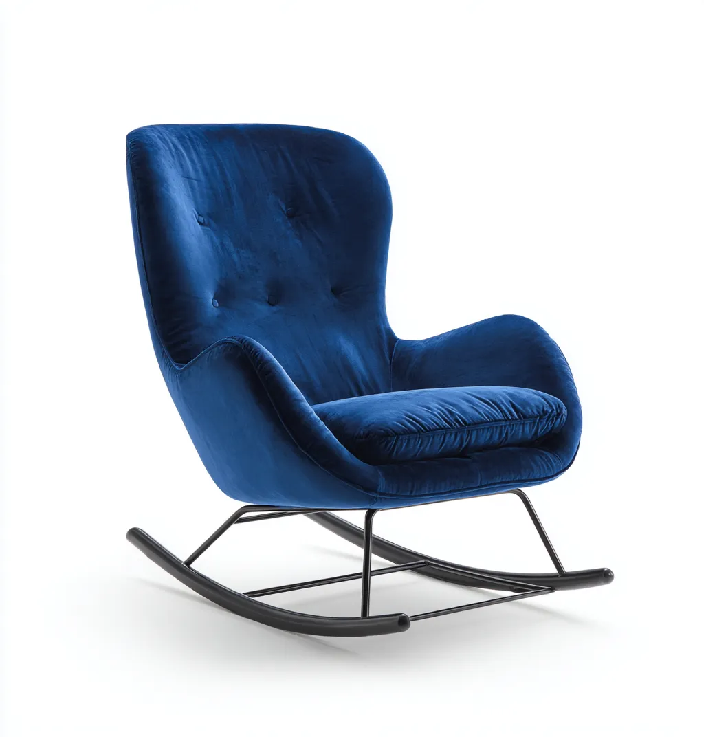 Fauteuil à bascule - tissu-métal - 88x78x102 cm - bleu - design moderne-Luxeare