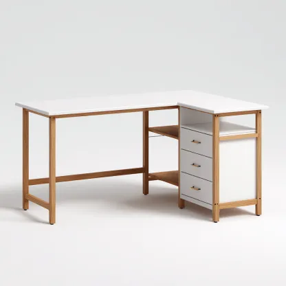 Bureau - bois composite-bois - 155x125x75 cm - blanc-bois - moderne-Luxeare