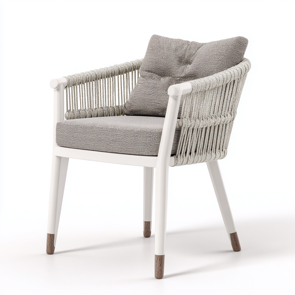 Chaise de jardin - aluminium-tissu-corde-bois composite - 62x59x88 cm - blanc-gris - style contemporain-Luxeare