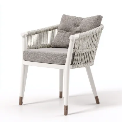 Chaise de jardin - aluminium-tissu-corde-bois composite - 62x59x88 cm - blanc-gris - style contemporain-Luxeare