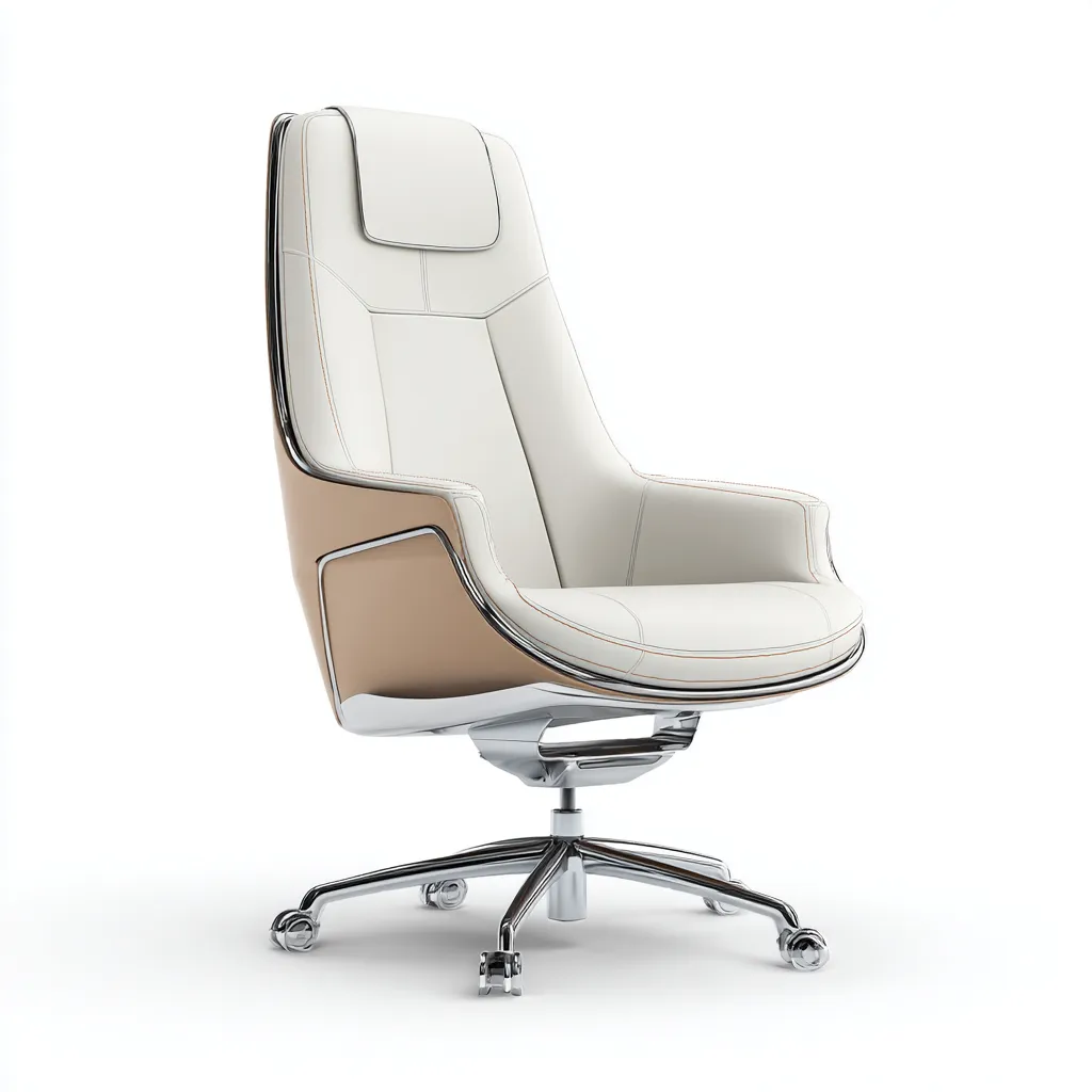 Chaise de bureau - cuir synthétique - 68x68x118 cm - blanc-beige - ergonomique-Luxeare