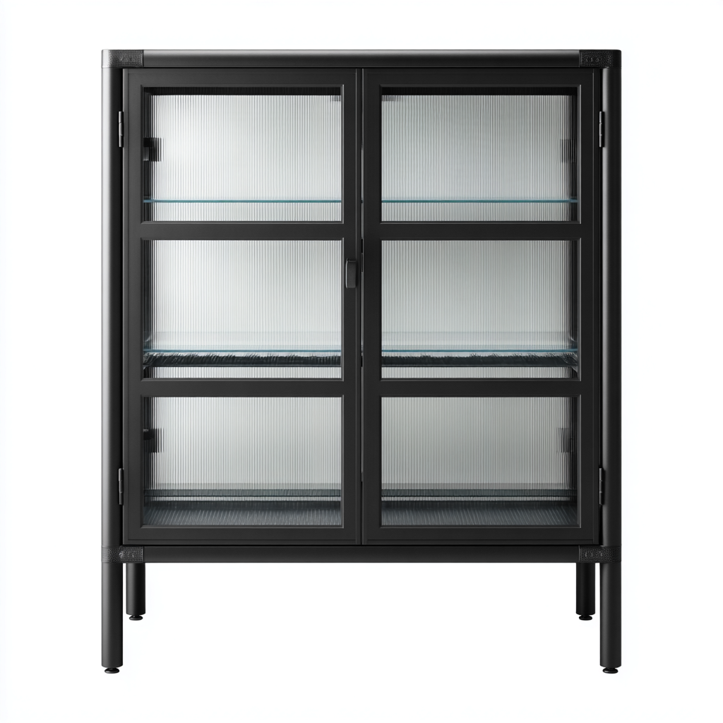 Vitrine-métal-verre-110x45x140 cm-noir-design industriel-Luxeare