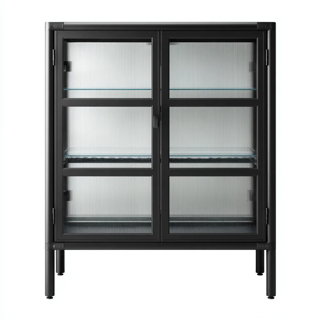 Vitrine-métal-verre-110x45x140 cm-noir-design industriel-Luxeare