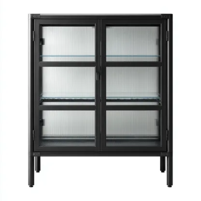 Vitrine-métal-verre-110x45x140 cm-noir-design industriel-Luxeare