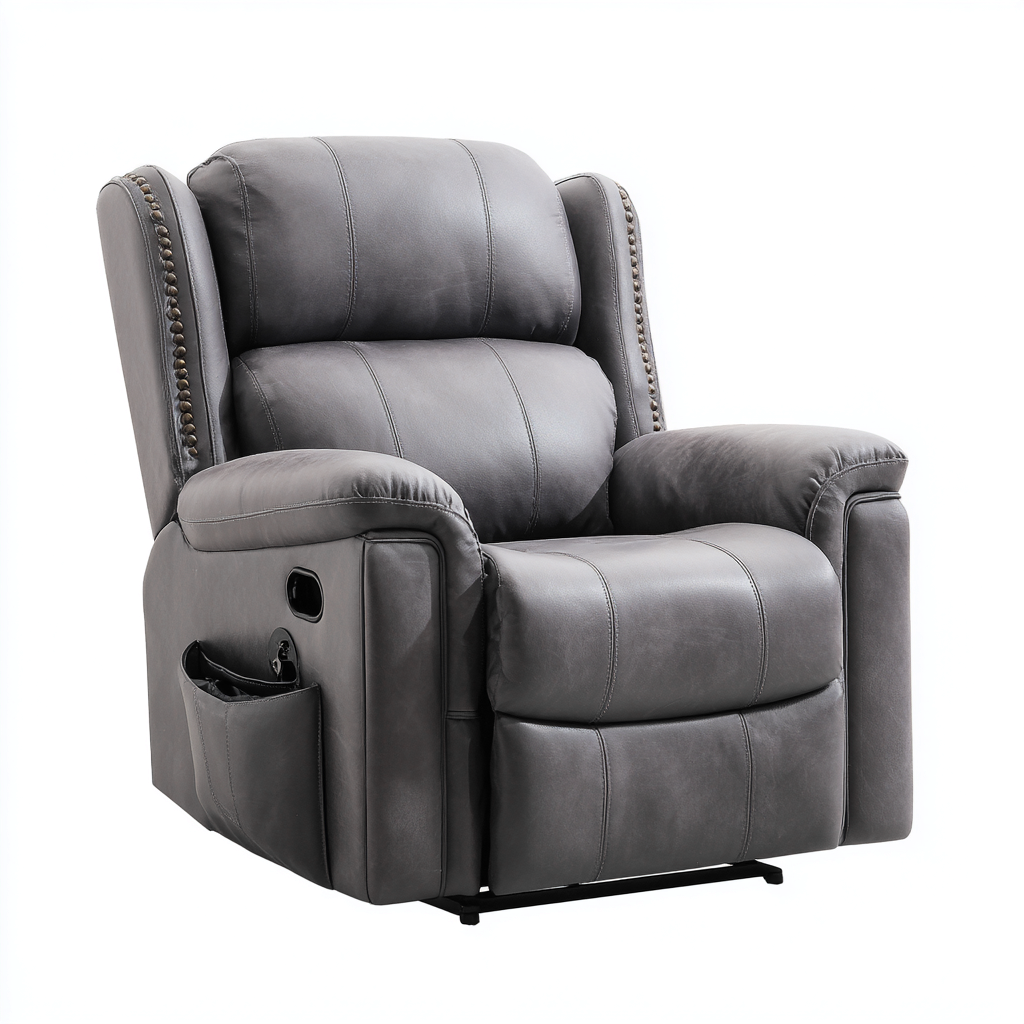 Fauteuil relax - simili cuir-métal - 101x88x107 cm - gris - fonction inclinable-Luxeare
