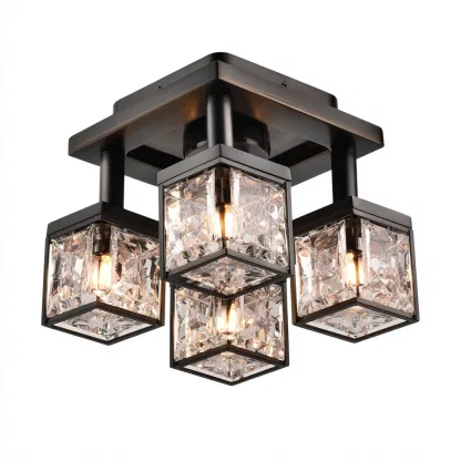 Plafonnier-métal-verre-32x32x28 cm-noir-transparent-usage intérieur-style moderne-Luxeare