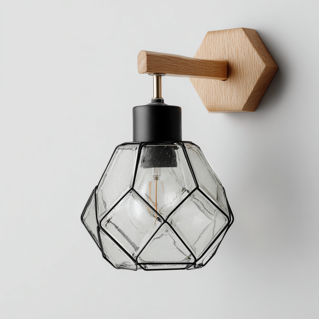 Applique murale-bois-métal-verre-20x18x26 cm-transparent-noir-bois clair-style moderne-Luxeare