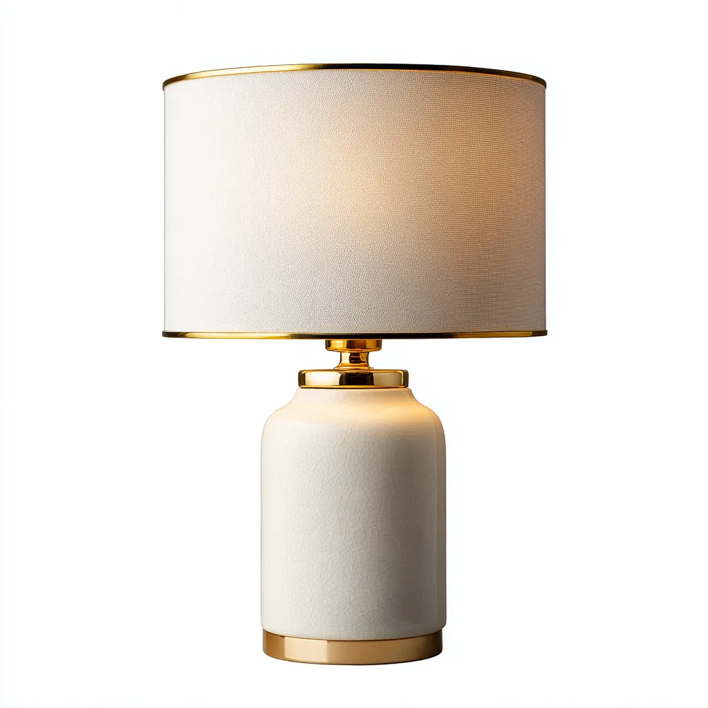 Lampe de table-céramique-métal-textile-26x26x48 cm-blanc-or-style classique-Luxeare